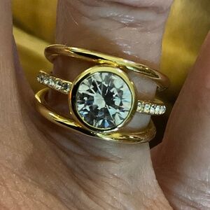 Gold Plated Women's Triple Band Ring CZ Crystal Stones Size 7